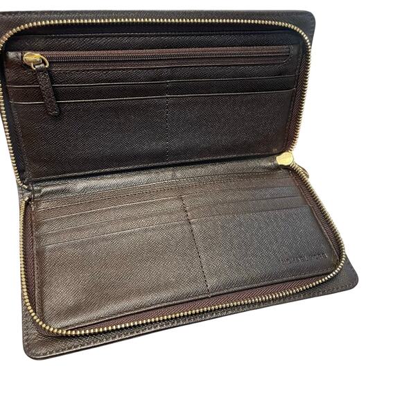Michael Kors Hamilton Wallet Light Brown Distressed Leather Gold Logo Accent - Picture 7 of 9